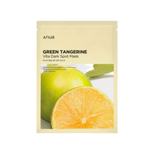 Load image into Gallery viewer, ANUA Green Tangerine Vita Dark Spot Mask is enriched with Green Tangerine Extract and Niacinamide to target dark spots and brighten the complexion. Infused with Hyaluronic Acid and Tranexamic Acid, it hydrates and soothes the skin while helping to reduce discoloration. This mask is perfect for those looking to achieve a radiant, even skin tone.