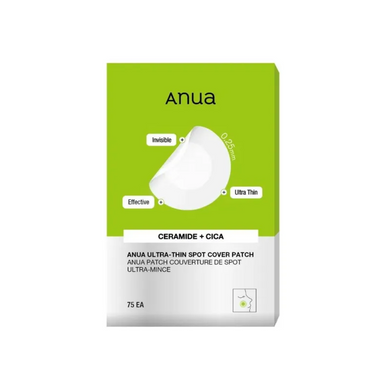 ANUA Ultra-Thin Spot Cover Patch is a discreet and effective solution for targeting individual blemishes. Made with an ultra-thin hydrocolloid material, it adheres seamlessly to the skin, protecting spots from external impurities while accelerating healing. Infused with Aloe Vera Extract, Centella Asiatica Extract, Ceramide NP, and Cholesterol, it soothes irritation, maintains hydration, and supports skin barrier recovery. Ideal for all skin types, these patches are nearly invisible and can be worn comforta