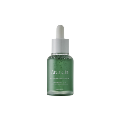 ARENCIA Holy Hyssop Serum 12 is a brightening and anti-aging serum designed to target uneven skin tone and reduce dark spots. Infused with Niacinamide, Arbutin, and Kojic Acid, it helps lighten hyperpigmentation and enhance radiance. The formula contains Hyssop Extract, Sodium Hyaluronate, and powerful peptides like Copper Tripeptide-1 and Acetyl Hexapeptide-8 to boost skin elasticity and smooth fine lines. Enriched with Ceramide NP, it strengthens the skin barrier and locks in moisture, while antioxidants 