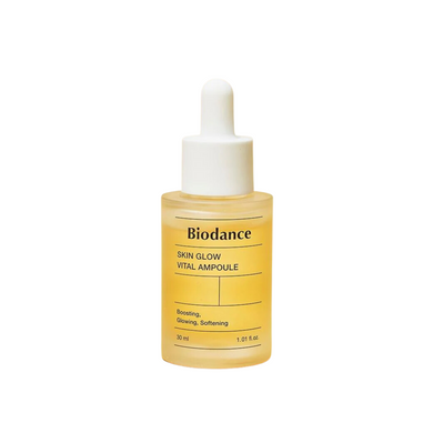 BIODANCE Skin Glow Vital Ampoule is a revitalizing serum designed to enhance your skin's natural glow and hydration. Infused with Niacinamide, Hyaluronic Acid, and various fermented extracts like Bifida Ferment Lysate and Lactobacillus Ferment Lysate, it helps to brighten, moisturize, and improve overall skin texture. Additionally, this ampoule contains nourishing ingredients like Shea Butter, Ceramides, and Collagen Extract to support a healthy and radiant complexion. It's perfect for achieving a smooth, p