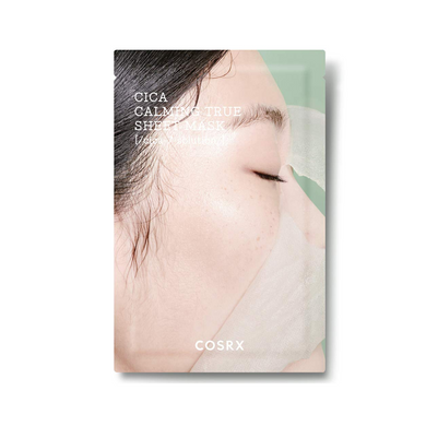 COSRX Pure Fit Cica Calming True Sheet Mask is designed to soothe and heal irritated skin. Infused with a high concentration of Centella Asiatica Extract and its potent derivatives—Asiaticoside, Asiatic Acid, and Madecassic Acid—this mask promotes skin recovery and reduces redness. Additional calming agents like Tea Tree Leaf Oil and Chamomile Extract further soothe the skin. Ideal for sensitive and troubled skin, this sheet mask offers deep hydration and comfort, leaving your skin feeling refreshed and cal