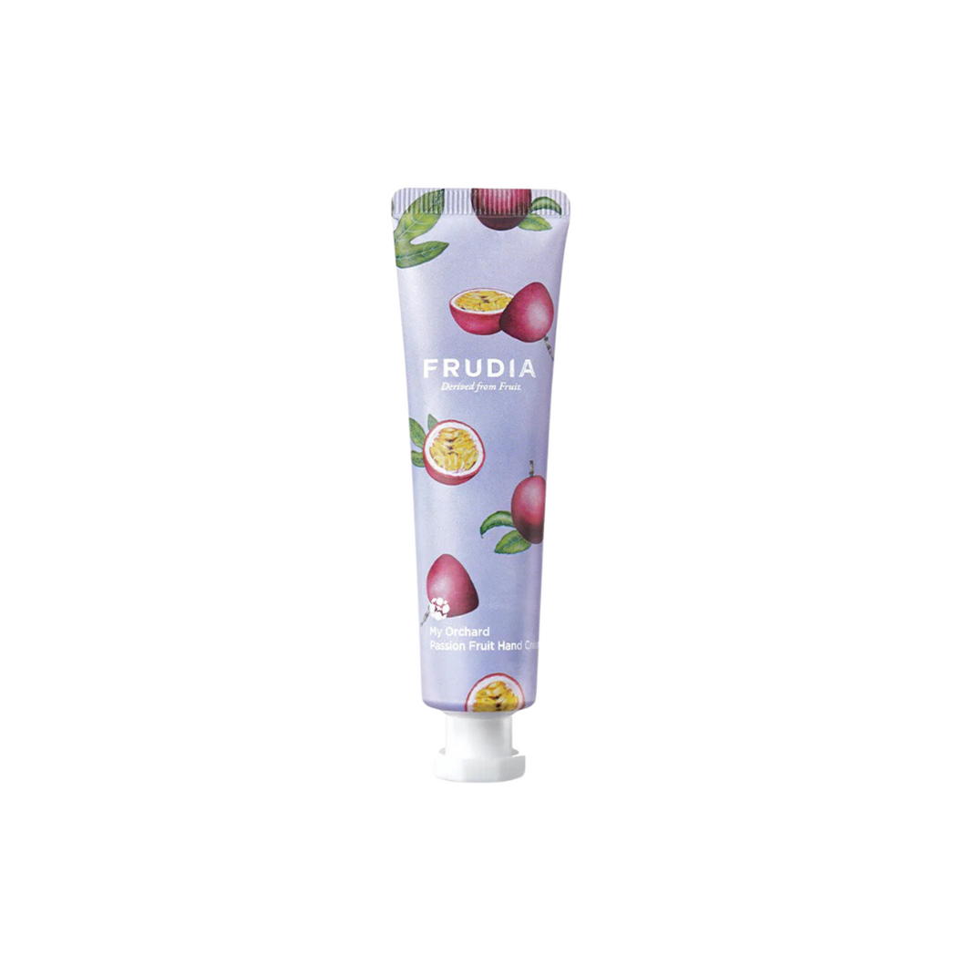 FRUDIA My Orchard Passion Hand Cream offers intense hydration and nourishment for dry hands. Formulated with Shea Butter and Pomegranate Fruit Extract, it deeply moisturizes while protecting the skin's barrier. Enriched with Grape Seed Oil and Panthenol, this hand cream softens and revitalizes the skin, leaving it smooth and refreshed. The lightweight, non-greasy formula absorbs quickly, providing a sweet and fruity scent for a luxurious hand care experience. Perfect for daily use to keep your hands soft an