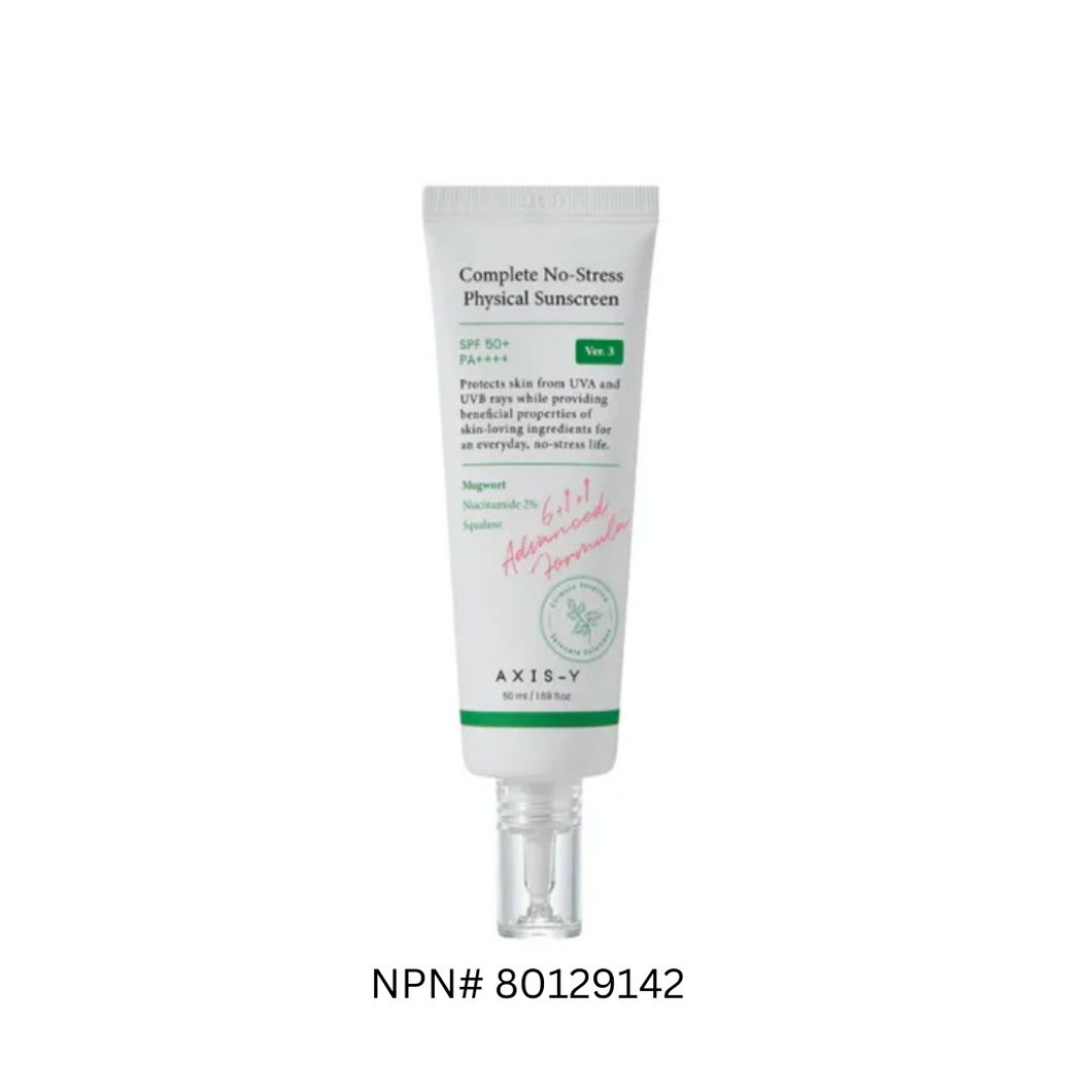 AXIS-Y Complete No-Stress Physical Sunscreen is a gentle, non-irritating sunscreen designed for sensitive skin. Formulated with Zinc Oxide, it provides broad-spectrum SPF protection. This sunscreen contains soothing ingredients like Calendula, Chamomile, and Green Tea Extracts to calm the skin, while Niacinamide brightens the complexion. Hyaluronic Acid and Squalane offer hydration and barrier support, ensuring the skin stays moisturized. Ideal for everyday use, it protects against UV rays while nourishing 