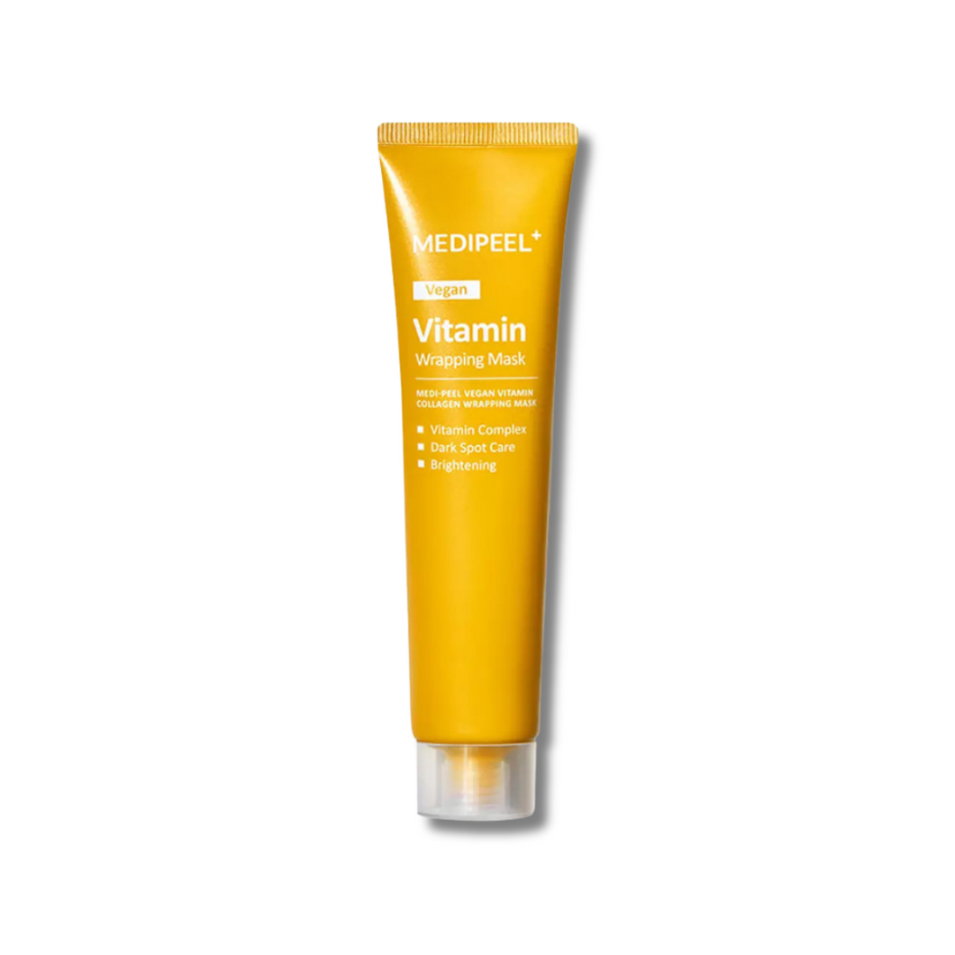 MEDIPEEL Vegan Vitamin Collagen Wrapping Mask delivers a luxurious, spa-like treatment to rejuvenate and brighten your skin. Infused with Hippophae Rhamnoides Water, Collagen, and a powerful blend of vitamins, including Vitamin C, E, and A, this mask helps improve elasticity, hydrate deeply, and promote a glowing complexion. Enriched with plant-based extracts like Lemon, Grape, and Papaya, it gently exfoliates while soothing and revitalizing tired skin. Ideal for those seeking a youthful, radiant glow with 