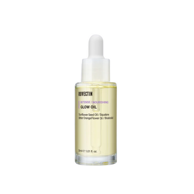 The ROVECTIN Intense Glow Oil is a nourishing facial oil designed to enhance skin radiance. It combines natural oils like Sunflower Seed, Camellia, and Olive to moisturize and provide antioxidants. Squalane and Sea Buckthorn Oil help repair the skin barrier, while Bisabolol and Chamomile Flower Oil soothe sensitive skin. This formula absorbs quickly to leave the skin soft, supple, and luminous without feeling greasy. Ideal for adding a natural glow to your skincare routine.